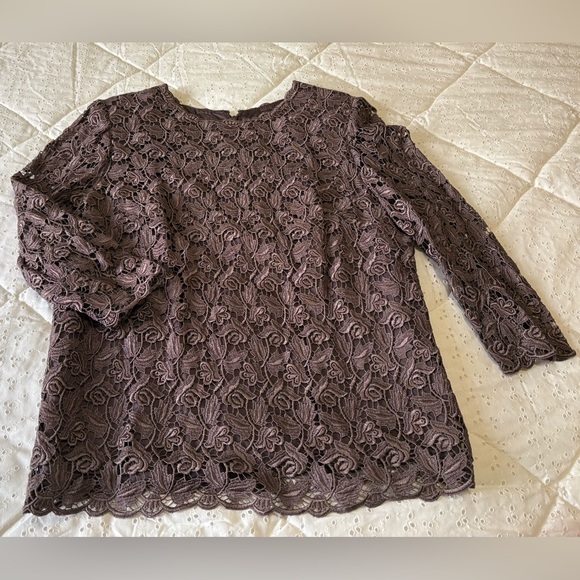Women's Brown Lace Top and Skirt Suit Set - Picture 2 of 11